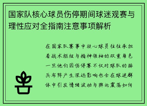 国家队核心球员伤停期间球迷观赛与理性应对全指南注意事项解析